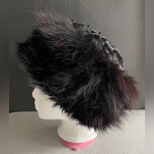 Vintage Peachbloom Velour Black Persian Lambs & Fox Fur Hat